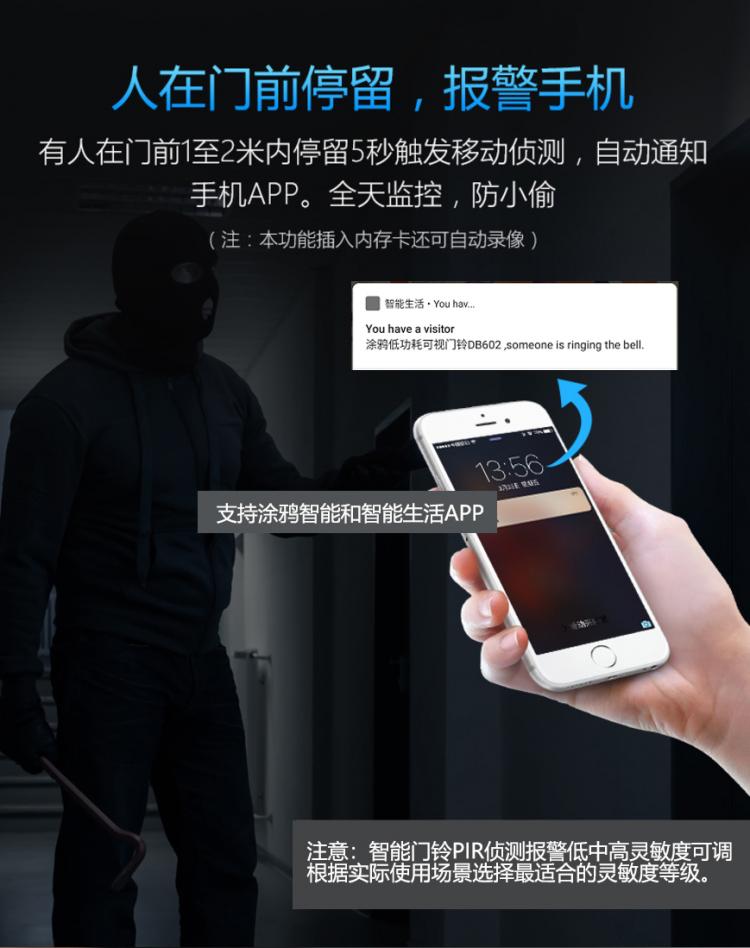 涂鴉智能低功耗電池可視門鈴DB601 tuya可視門鈴 第7張